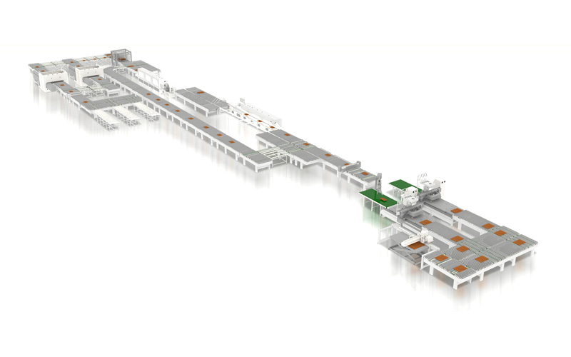 CNC one-to-two with manipulator + left and right edge banding machine connection + two sets six-side drilling machines connection line